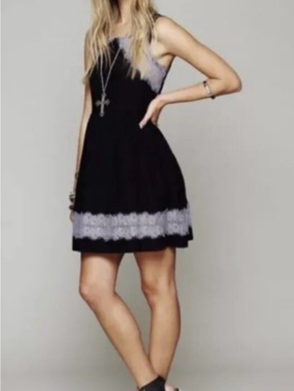 Free People Georgia Mini Dress Black Lace Trim Size Small